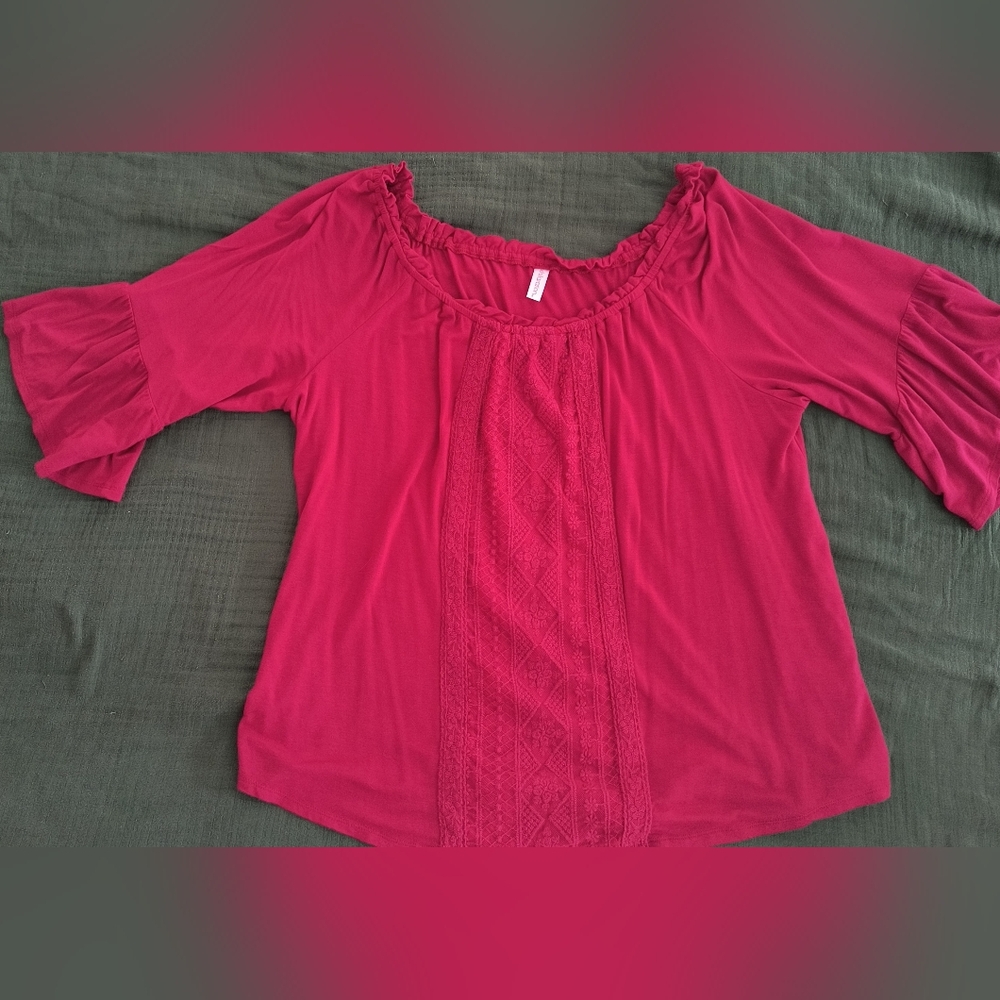 Women's Pink Crochet-Panel Off-Shoulder Top
